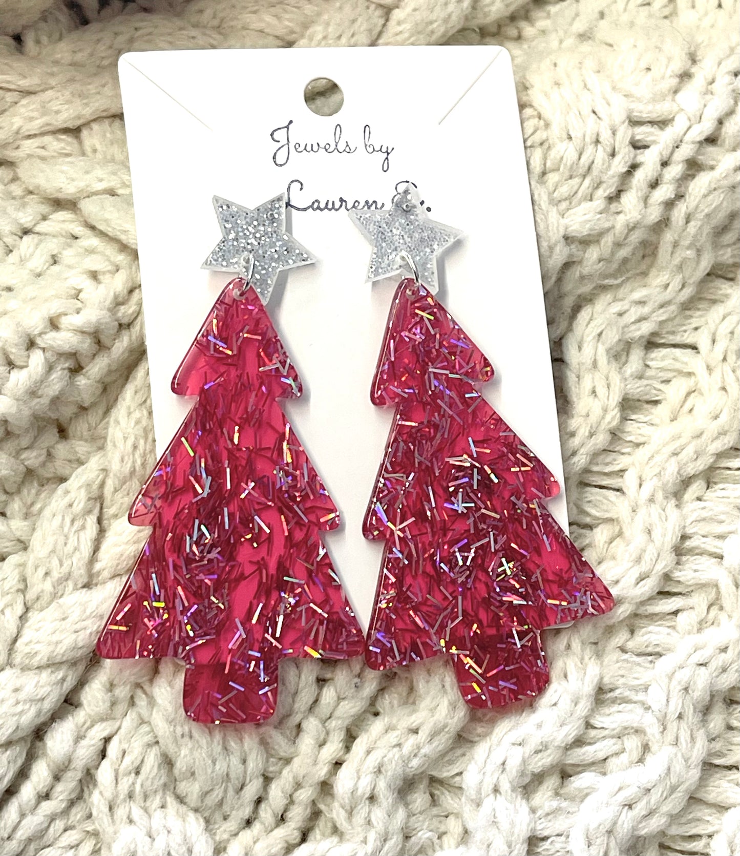 Pink Glittery Christmas Tree Dangles