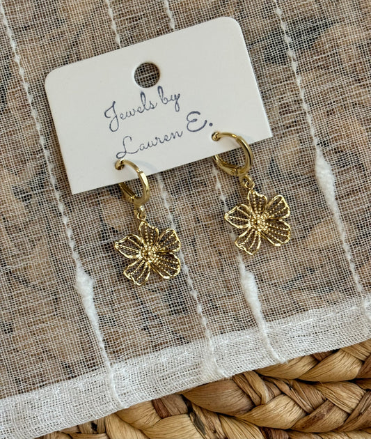 Golden Flower Huggie Hoops