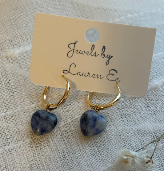 Sodalite Heart Stone Hoops