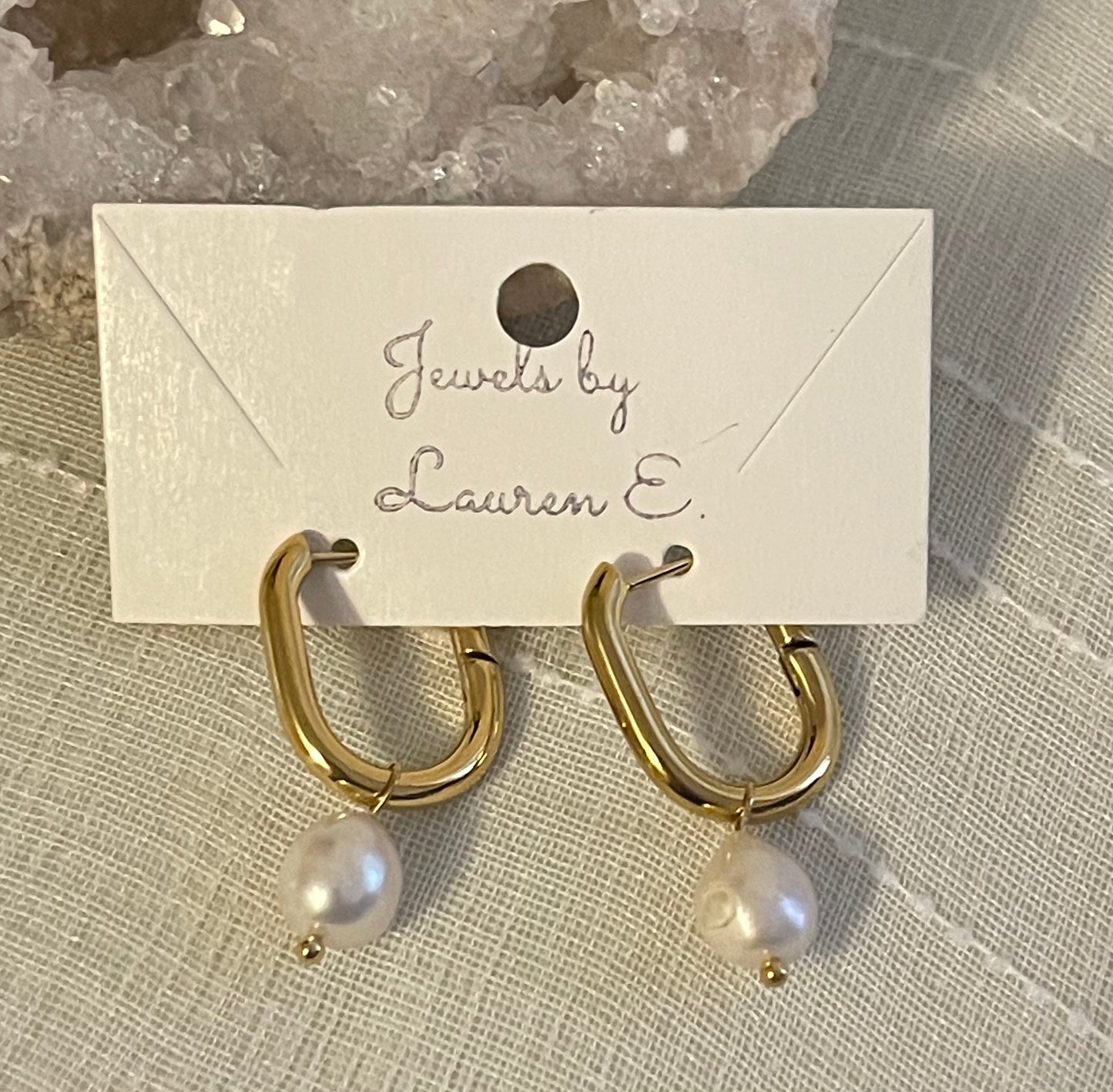 Simple Pearl Gold Hoops