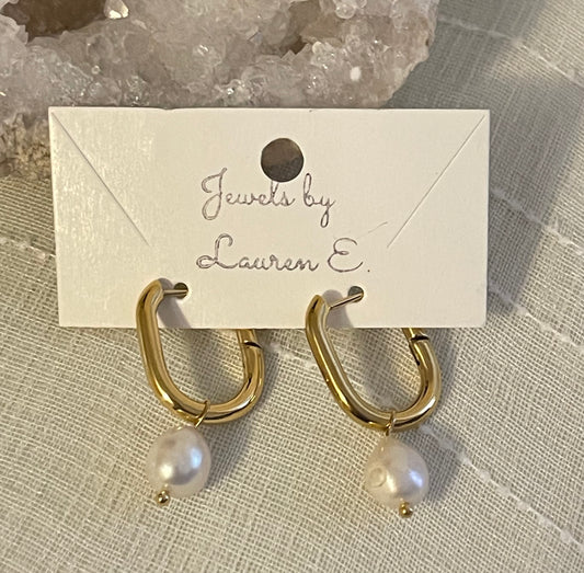 Simple Pearl Gold Hoops