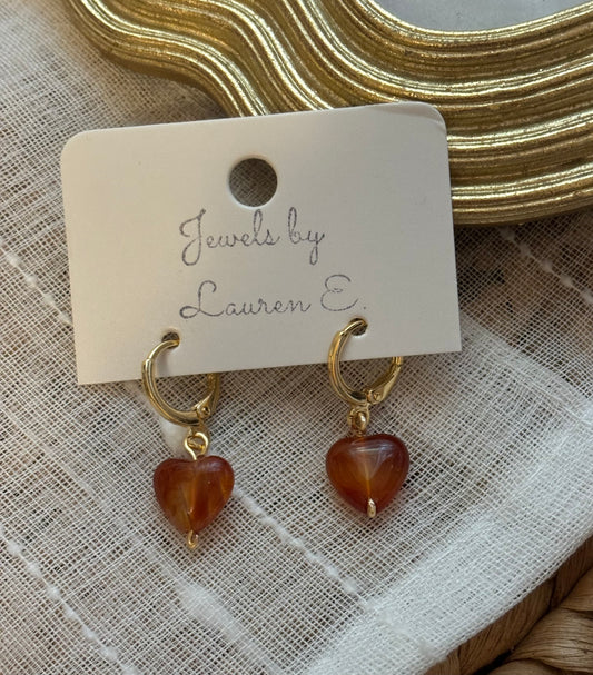 Smoky Amber Heart Huggie Hoops