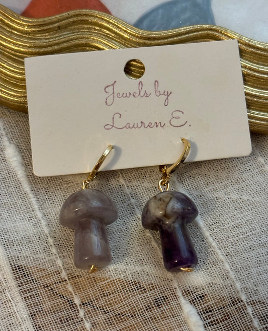 Amethyst Mushroom Huggie Hoops