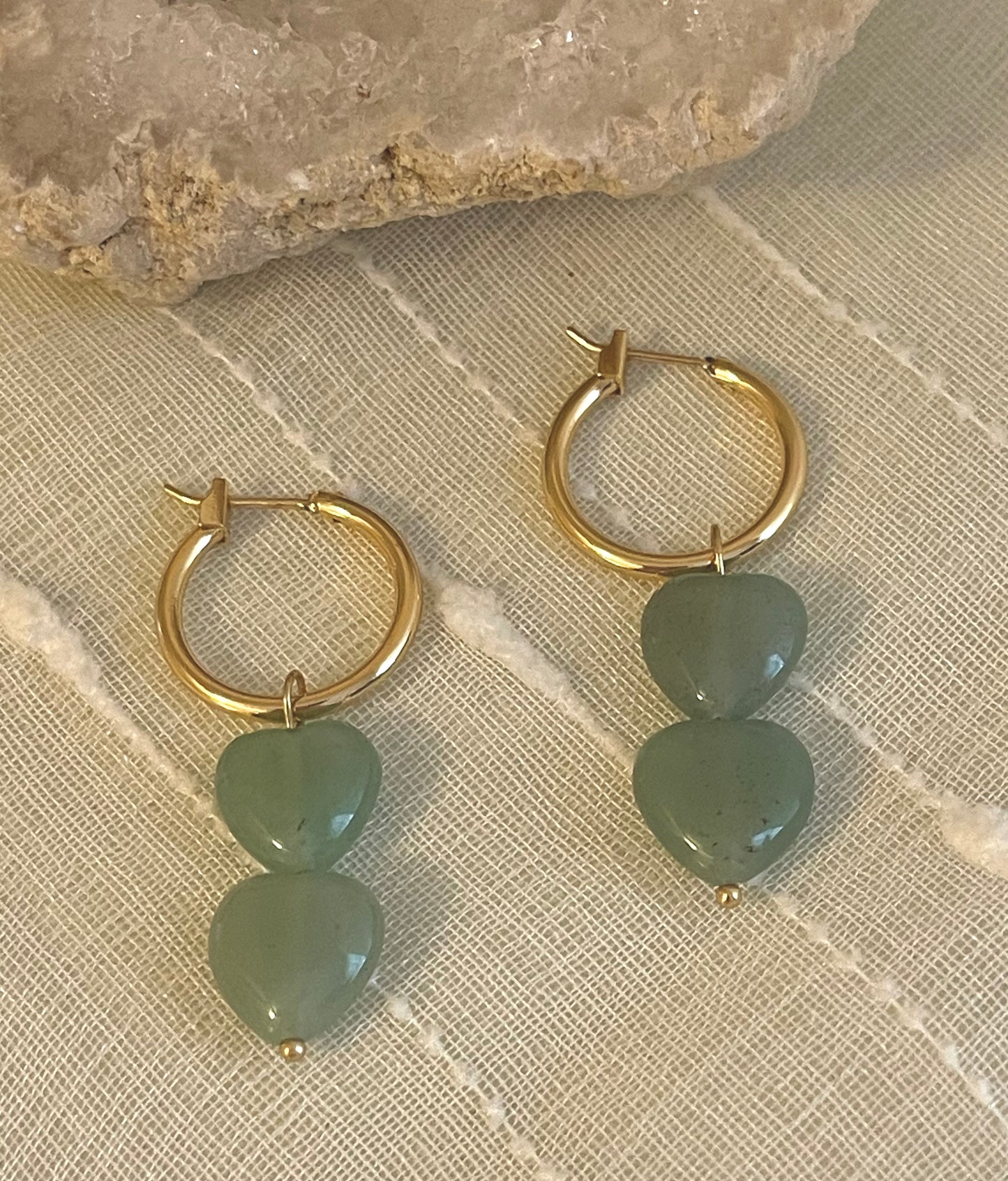 Heart Shaped Jade Stone Hoops