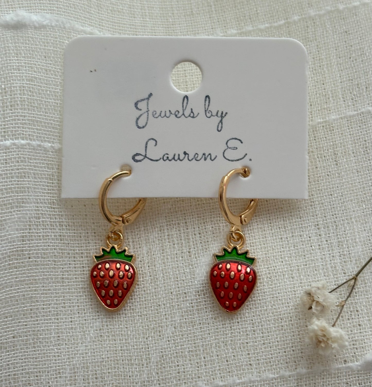 Red Strawberry Huggie Hoops