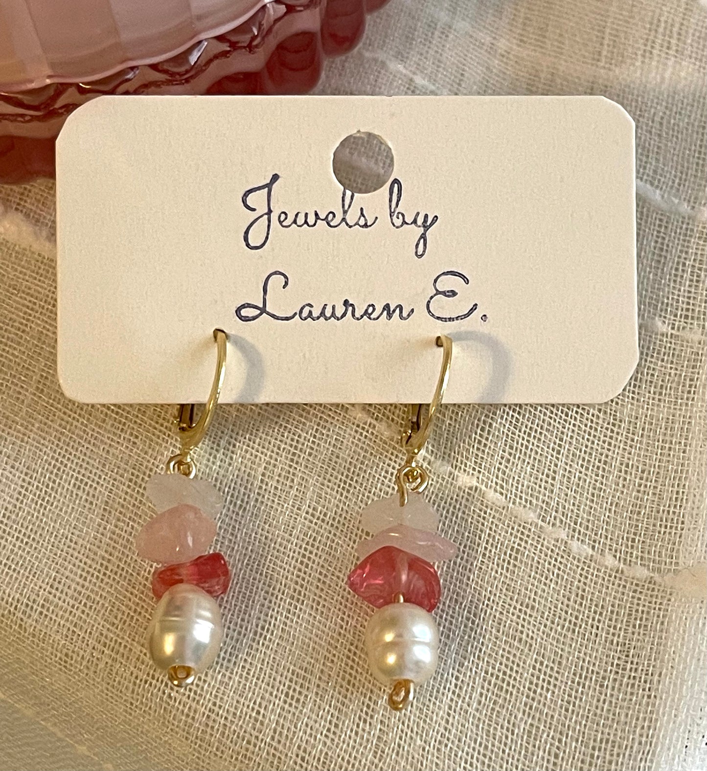 Pink Layered Stone Huggie Hoops