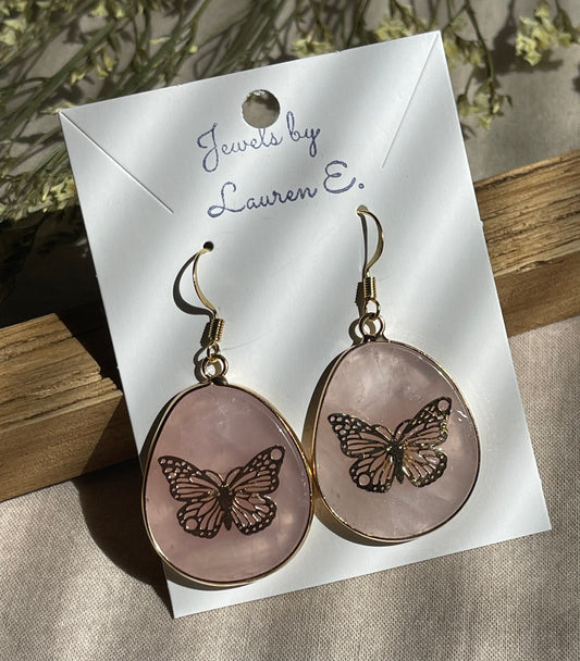 Pink Butterfly Stone Dangles